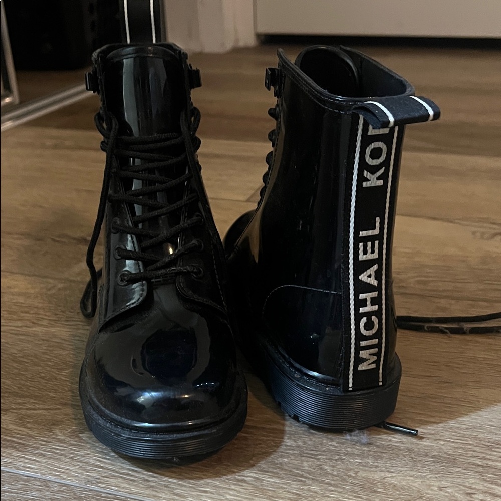 Michael Kors Glossy Black rain Combat Boots